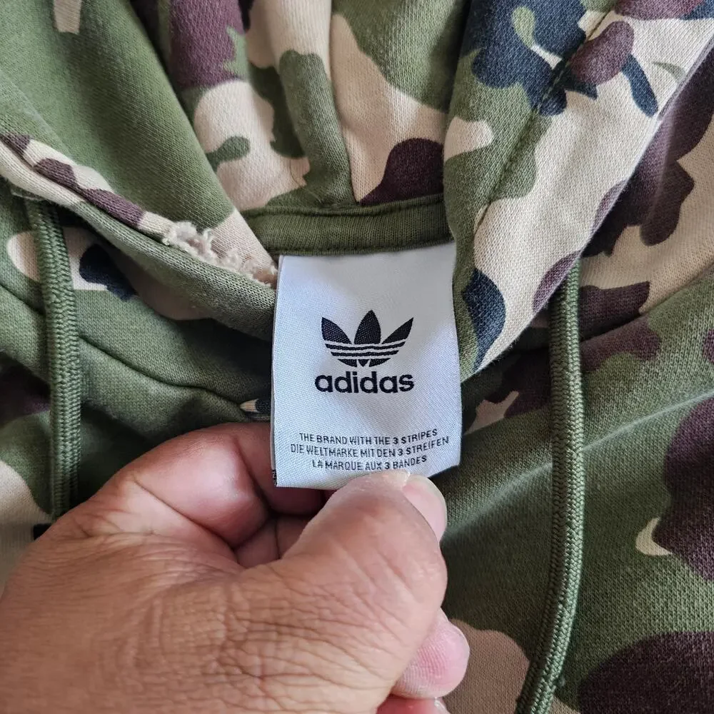 Adidas Originals Hoodie Mens M Green Brown Tan Camo Trefoil Pullover 3 Stripes